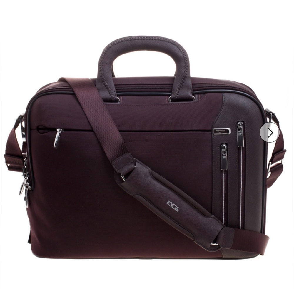 Tumi Burgundy Nylon T-Pass Kennedy Deluxe Brief Laptop Bag‎